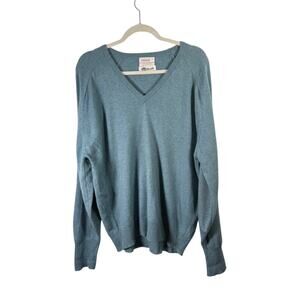 Thane Vintage Cashmere Blend Blue V-Neck Sweater Preppy FLAW Mens Large